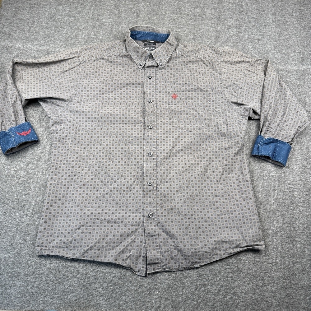 Ariat Relentless Shirt Mens XL Gray Button Up Geometric Flip Cuff Stretch Cowboy